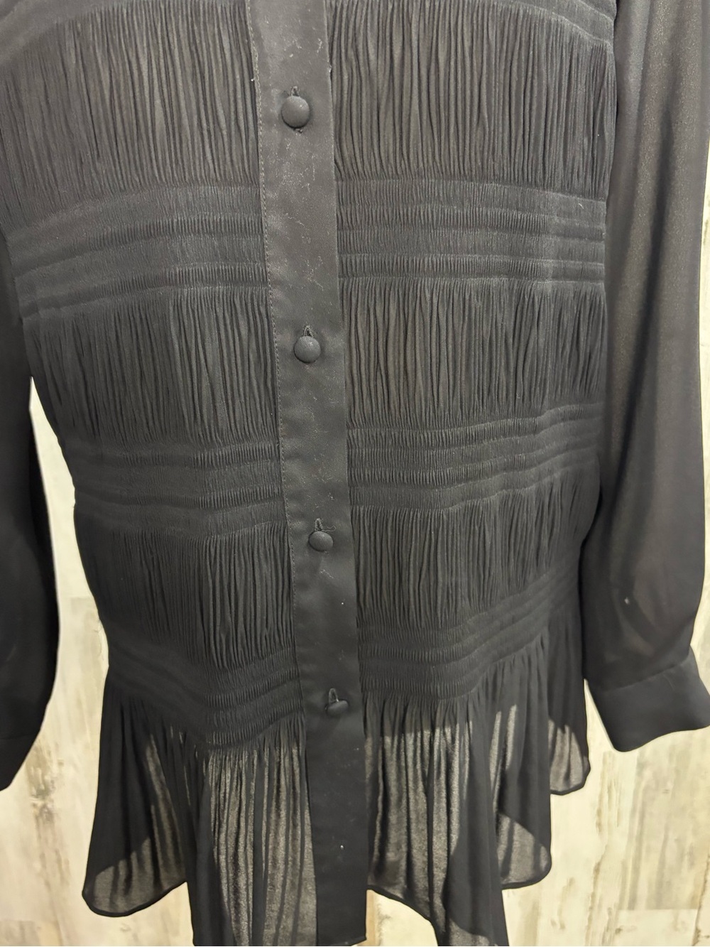 Vintage Black Sheer Panel Button-Up Shirt - Picture 3 of 9